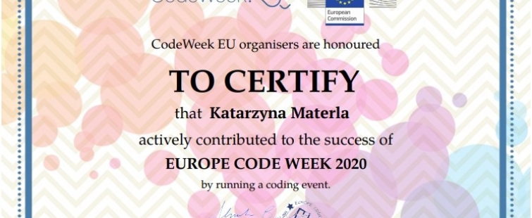 Powiększ obraz: Certyfikat udziału w Code Week 2020